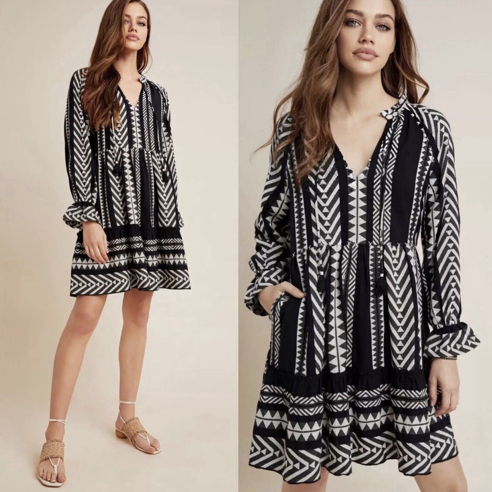 Anthropologie Maeve Dominique Tunic Dress Long Sleeve Boho Peasant OB1155307